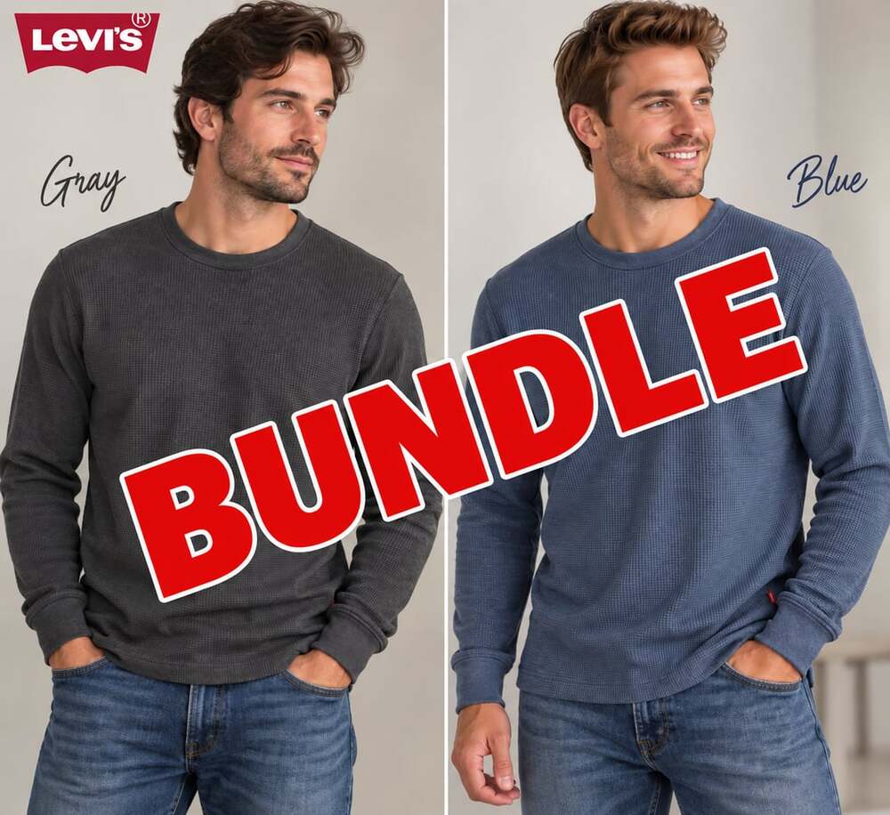 Bundle of 2 Men's Levi's Waffle Knit Long Sleeve Crewneck Size L Blue, Gray